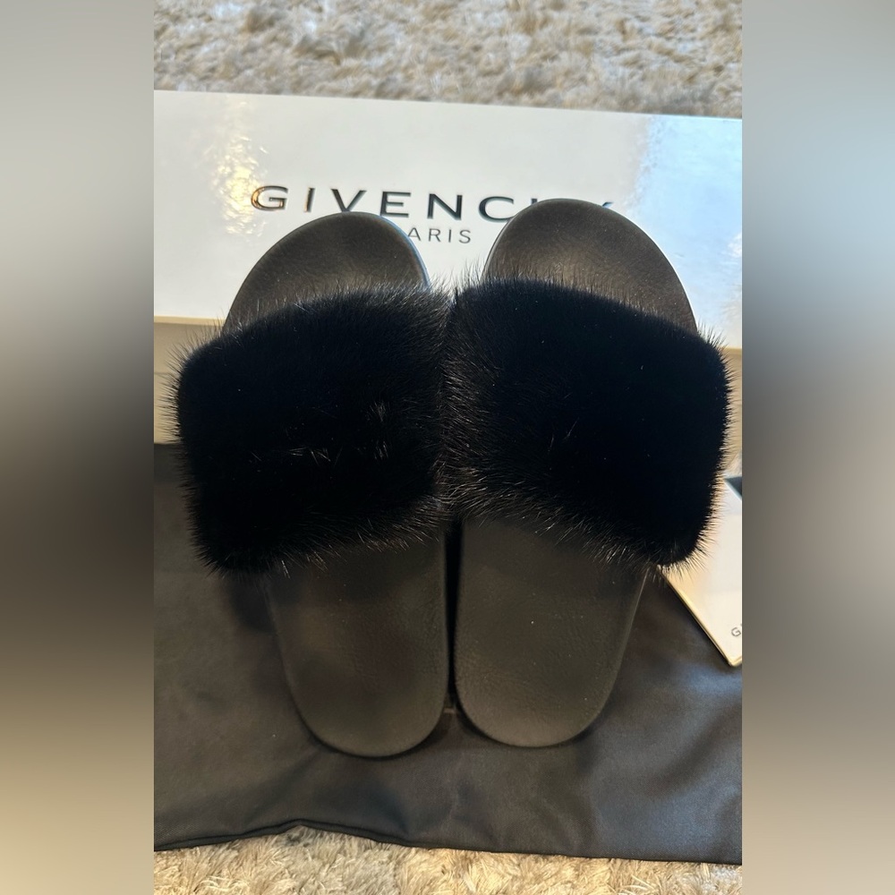 Givenchy Fur Slide Sandals; Black; Size 37 - Picture 10 of 12